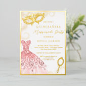 Invitation En Aluminium Robe Masquerade Rose Or Quinceanera (Debout devant)