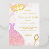 Invitation En Aluminium Robe Masquerade violet Blush Quinceanera (Recto)