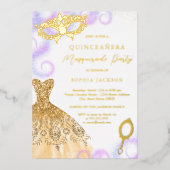 Invitation En Aluminium Robe Masquerade violet or Quinceanera (Recto)