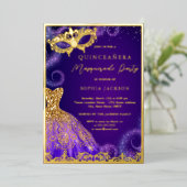 Invitation En Aluminium Robe Masquerade violet or Quinceanera (Debout devant)