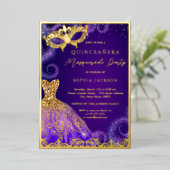 Invitation En Aluminium Robe Masquerade violet or Quinceanera Foi (Debout devant)
