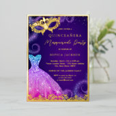 Invitation En Aluminium Robe Masquerade violet or Quinceanera Foi (Debout devant)