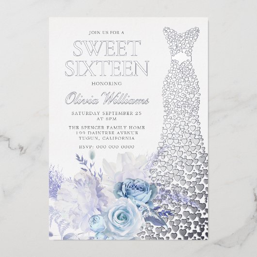 Invitation En Aluminium Robe Rose  d'argent Robe douce 16 Partie (Recto)