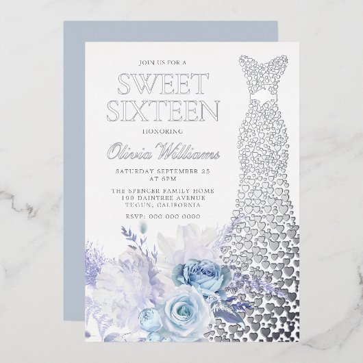 Invitation En Aluminium Robe Rose d'argent Robe douce 16 Partie (Recto/Verso)