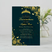 Invitation En Aluminium Robe Rose Emerald Gold Quinceanera (Debout devant)