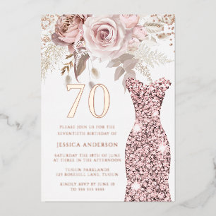 Invitation En Aluminium Robe rose fuchsia Fabulous 70e anniversaire Rose G