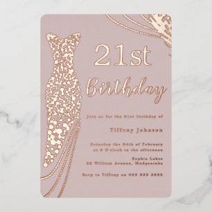 Invitation En Aluminium Robe rose Gold Foil rose élégant 21e anniversaire