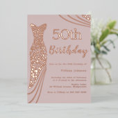 Invitation En Aluminium Robe rose Gold Foil rose élégant 50e anniversaire (Debout devant)
