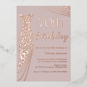 Invitation En Aluminium Robe Rose Gold Foil Rose Élégant 70e Anniversaire