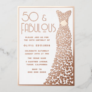 Invitation En Aluminium Robe rose gold pailleté 50 ans & Incroyable 50ème