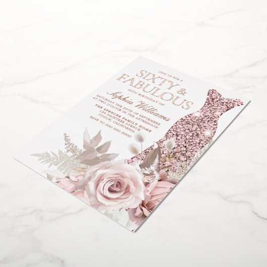 Invitation En Aluminium Robe rose Gold, Robe rose pâle 60e fête d'annivers (Rotation)
