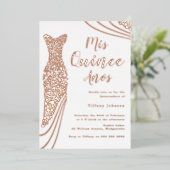 Invitation En Aluminium Robe rose or Elegant à huile Quinceanera (Debout devant)