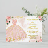 Invitation En Aluminium Robe rose or Quinceanera (Debout devant)