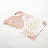 Invitation En Aluminium Robe rose or Quinceanera (Rotation)