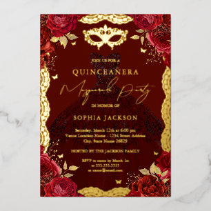 Invitation En Aluminium Robe rose pour la fête masquée de Quinceanera roug