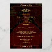 Invitation En Aluminium Robe Rose Rouge Or Quinceanera (Recto)