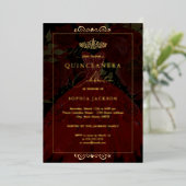 Invitation En Aluminium Robe Rose Rouge Or Quinceanera (Debout devant)