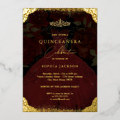 Invitation En Aluminium Robe Rouge or étincelante Tiara Quinceanera