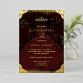 Invitation En Aluminium Robe Rouge or étincelante Tiara Quinceanera