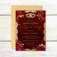 Robe rouge or rose pour soirée masquée Quinceanera