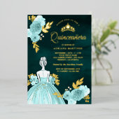 Invitation En Aluminium Robe turquoise Florale Princesse Verte Quinceanera (Debout devant)
