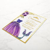 Invitation En Aluminium Robe violette Queue de sirène Quinceanera Or (Rotation)