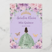 Invitation En Aluminium Robe violette rose floral vert sauge pour Quinceañ (Verso)