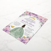 Invitation En Aluminium Robe violette rose floral vert sauge pour Quinceañ (Rotation)