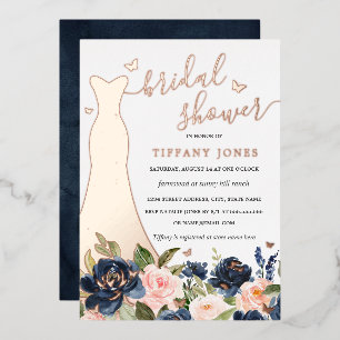 Invitation En Aluminium Robes de soirée Navy Blush Floral Rose Gold pour M