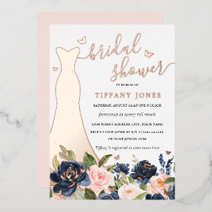 Invitation En Aluminium Robes rose floral rose gold pour la douche de la m