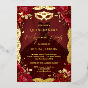 Invitation En Aluminium Robes rouges et dorées pour soirée masquée royale