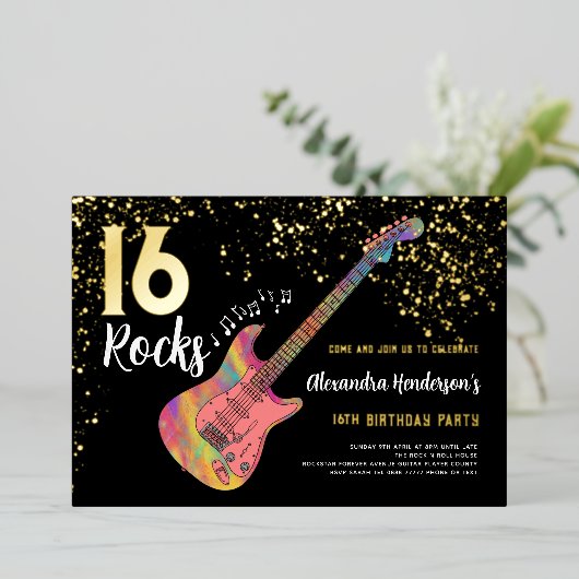 Invitation En Aluminium Rock and Roll 16e fête d'anniversaire (Debout devant)