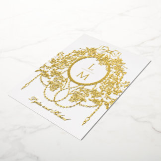 Invitation En Aluminium Rococo français Monogramme de rose en feuille d'or
