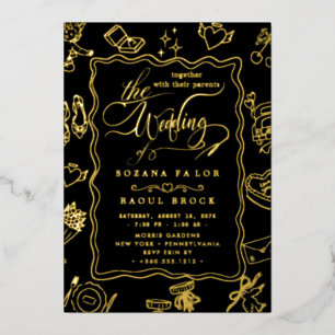 Invitation En Aluminium Romance Élégant Mariage Feuille de Rose Doré