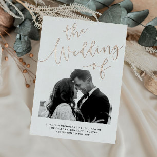 Invitation En Aluminium Romance Élégant Photo de Mariage à Feuille d'Or