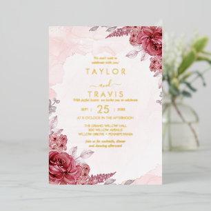Invitation En Aluminium Romance Floral Mariage Tout-Compris en feuille d