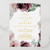 Invitation En Aluminium Romance florale | Pile d'or tout en un Mariage (Recto)