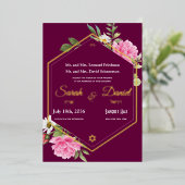 Invitation En Aluminium Romance Plum rose Or Frame Mariage juif (Debout devant)