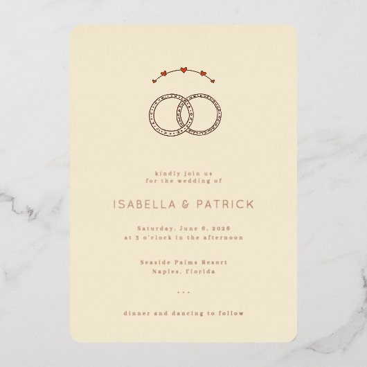 Invitation En Aluminium Romantic Beige Vintage Rings (Recto)