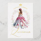 Invitation En Aluminium Romantic Crown Spanish Quinceañera Doll in Pink (Recto)