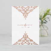 Invitation En Aluminium Romantic Rose Gold Flourish Ornament Wedding  (Debout devant)