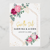 Invitation En Aluminium Romantique Bourgogne Blush Rose Floral Enregistrer (Recto)