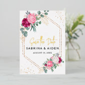 Invitation En Aluminium Romantique Bourgogne Blush Rose Floral Enregistrer (Debout devant)