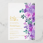 Invitation En Aluminium Romantique fleurs violet lavande baby shower (Recto)