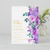 Invitation En Aluminium Romantique fleurs violet lavande baby shower (Debout devant)