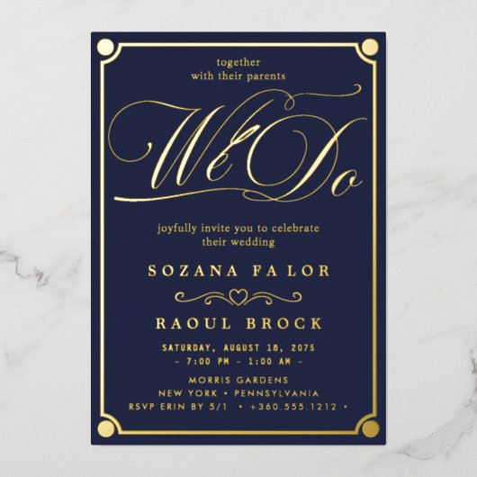 Invitation En Aluminium Romantique Gold Foil Emerald Flourdir Nous faisons (Recto)