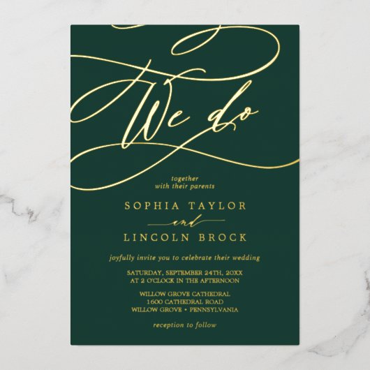 Invitation En Aluminium Romantique Gold Foil Emerald Flourdir Nous faisons (Recto)