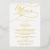 Invitation En Aluminium Romantique Gold Foil Fancy élégant Menu de mariage (Recto)