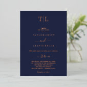 Invitation En Aluminium Romantique Gold Foil Marine Blue Monogram Mariage (Debout devant)
