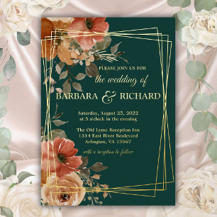 Invitation En Aluminium Romantique Green Real Gold Foil Floral Mariage